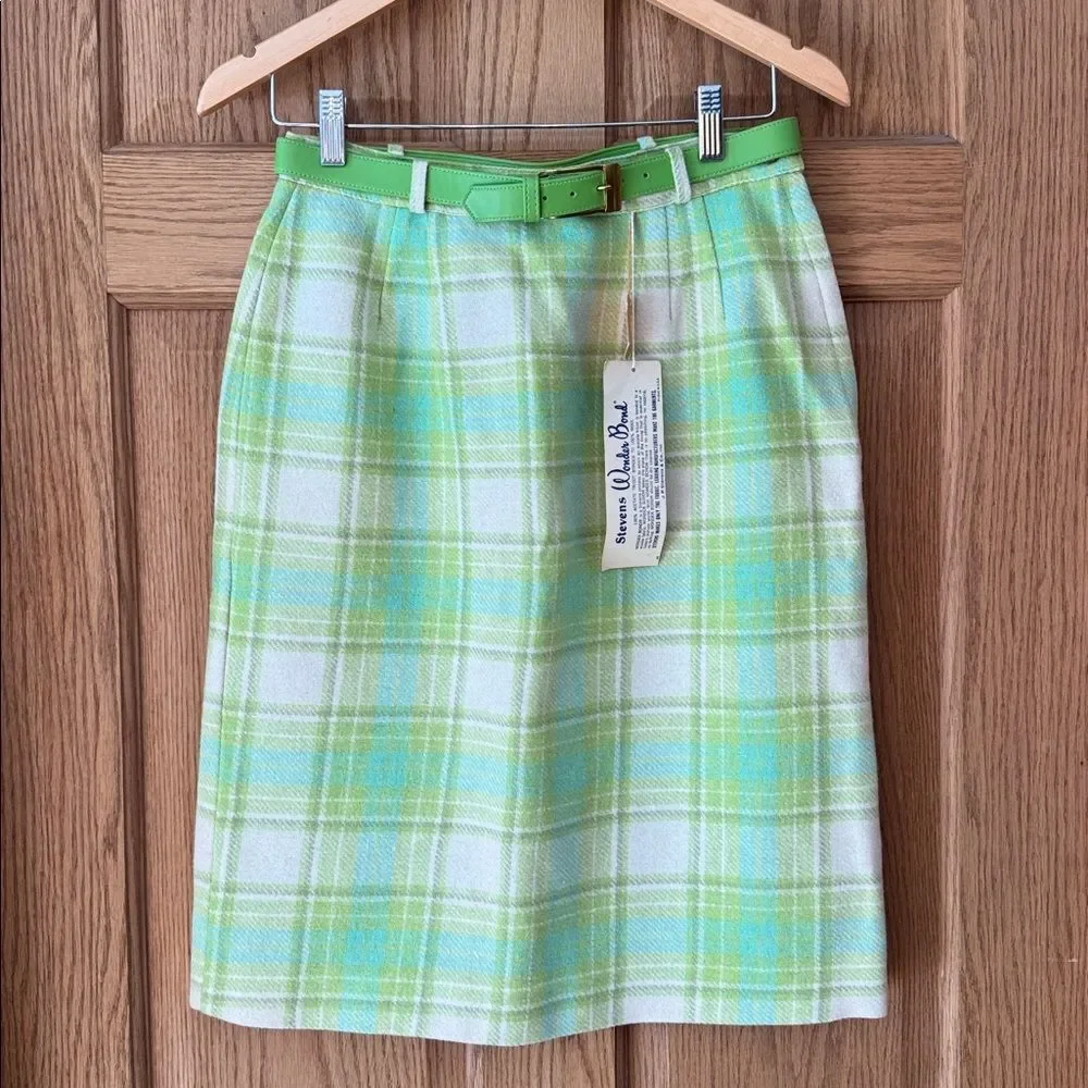 STEVENS Vintage 60s Wool Plaid Skirt Palm Springs Golf Resort Mod Pastel *NEW*